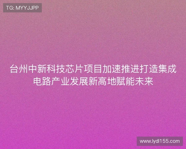 台州中新科技芯片项目加速推进打造集成电路产业发展新高地赋能未来 台州中新科技芯片项目加速推进打造集成电路产业发展新高地赋能未来